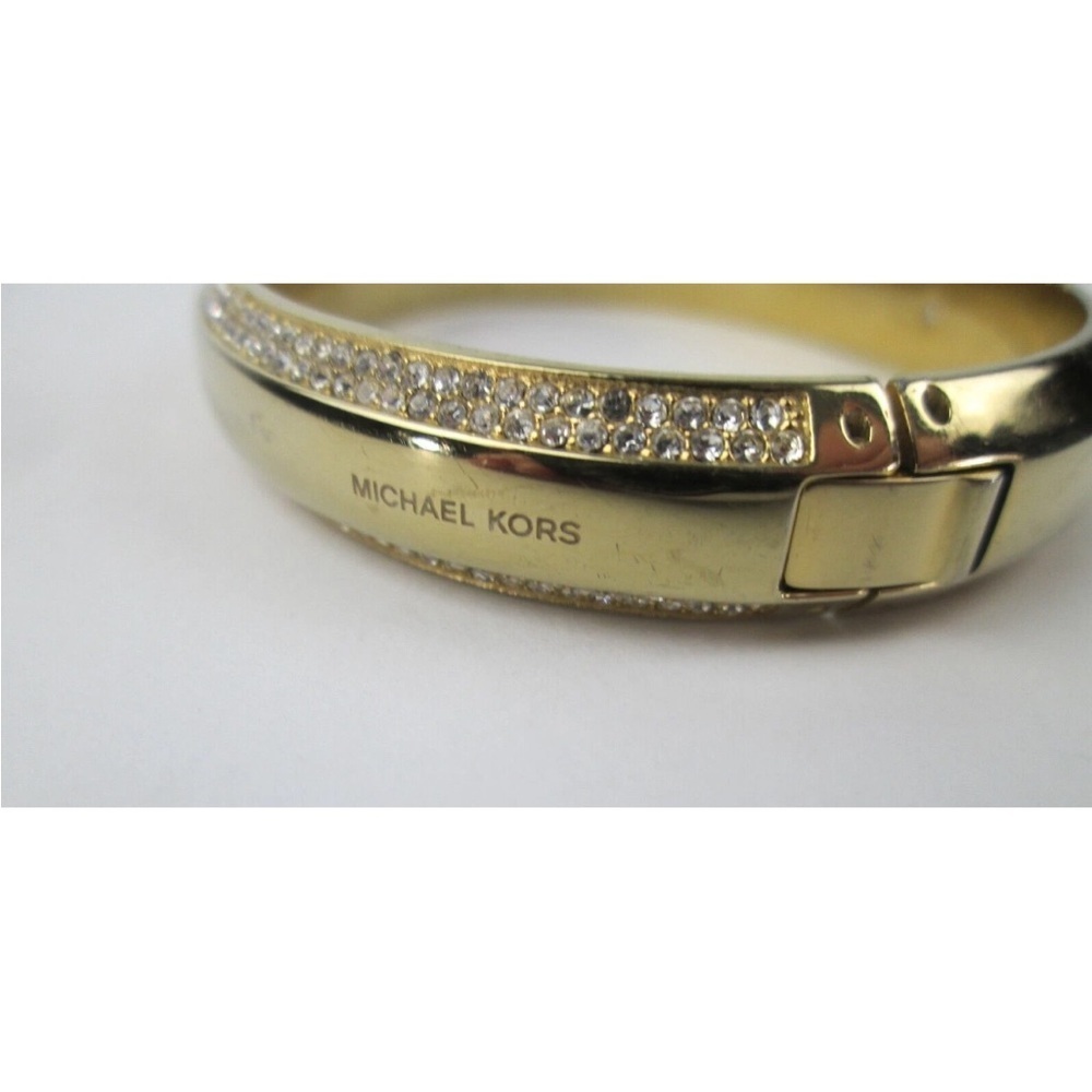 Michael Kors Hinged Bangle Bracelet Thick Gold-tone Sparkling Clear Rhinestones - Picture 3 of 5